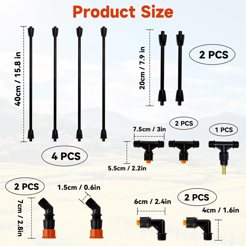 JINIOHEE 4 Nozzles Poly Spray Boom Wand with 1/4" Brass Fitting, Backpack Multi Nozzle Spray Holder, Sprayer Boom Equipped with Two Types Nozzles, DIY Length Up to 74.8" Wand for Tractor Watering Large Areas - Image 2